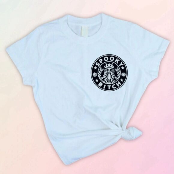 “Spooky B*tch”, Ladies White Fitted Tee, Sizes S-3X - Picture 1 of 7